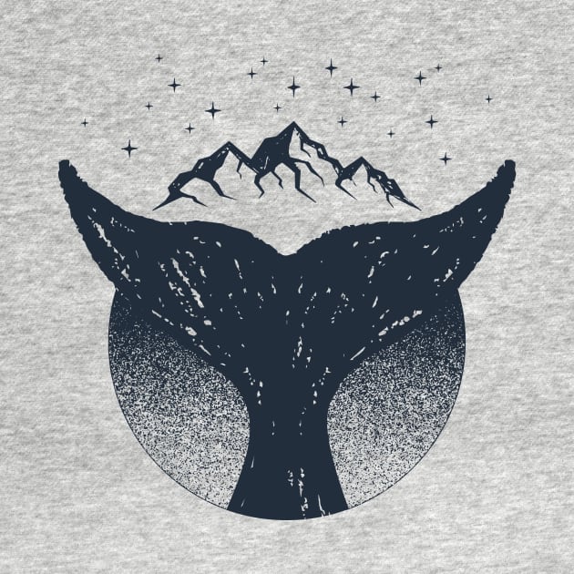 Creative Illustration. Whale Tail, Stars, Mountains, Adventure, Nautical by SlothAstronaut